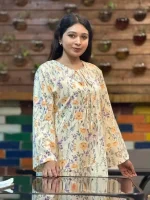 Cream Multi-Floral Print Tie-Neck Kurta - Image 3