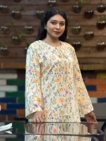 Cream Multi-Floral Print Tie-Neck Kurta - Image 2