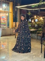 Black Floral Print Long Sleeve Maxi Dress