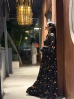 Black Floral Print Long Sleeve Maxi Dress - Image 2